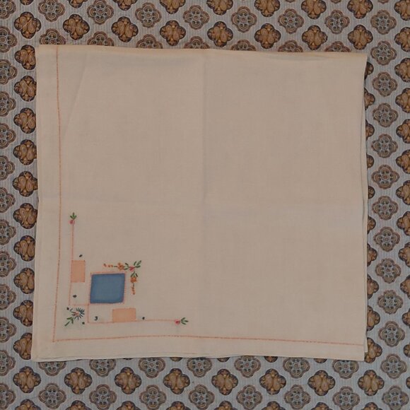 Vintage Handmade Crochet Lace Embroidered Cross Stitch  Vintage embroidered tablecloth